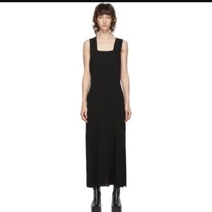 Raquel Allegra Black Apron Maxi Crepe Dress Side Slits Square Neck Size 0
